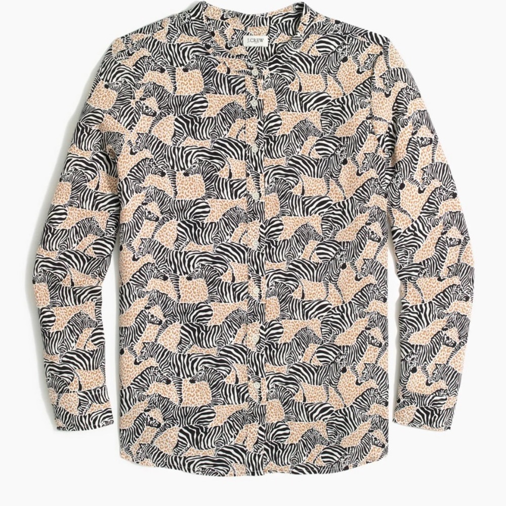 J. Crew Banded Collar Zebra Print Blouse